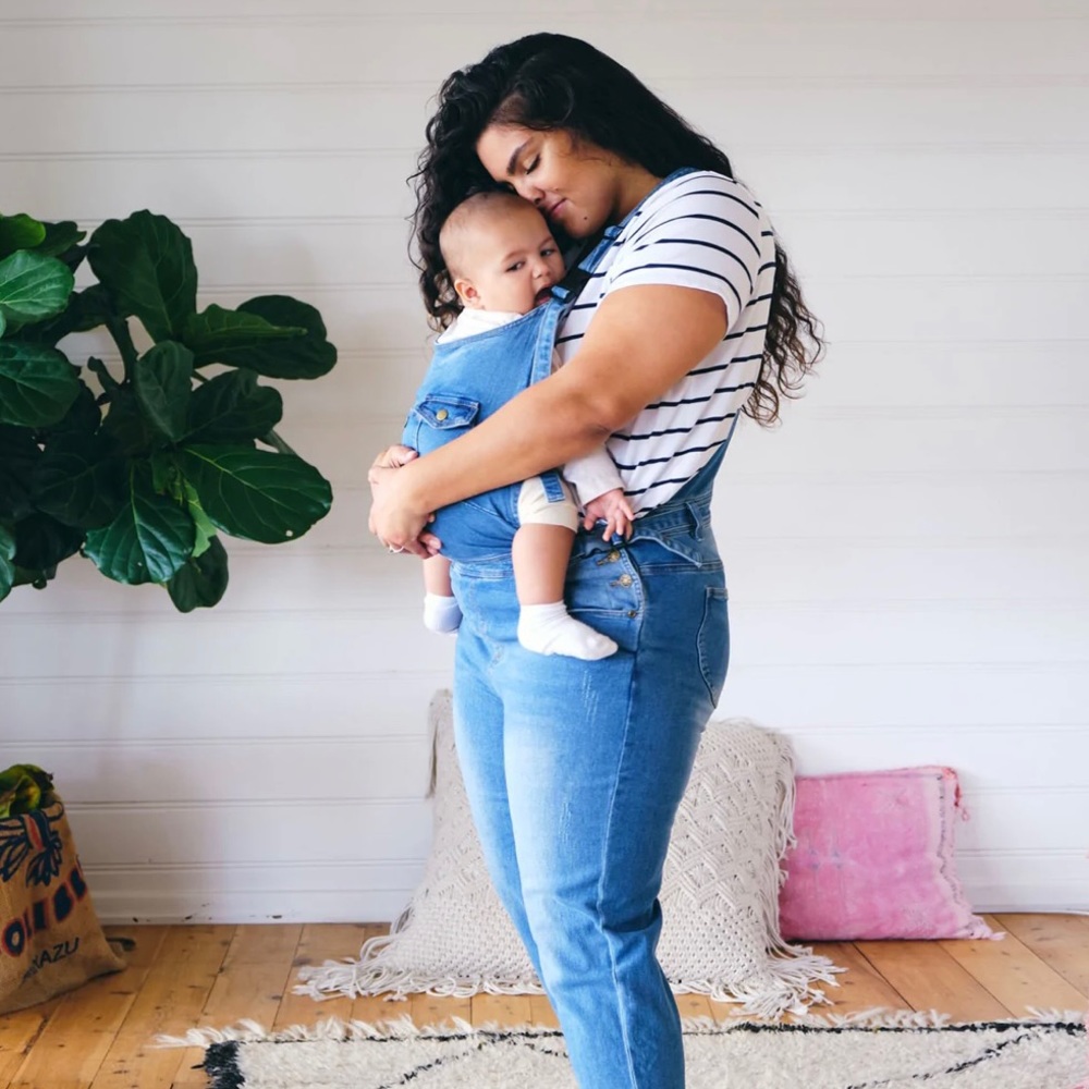 The classic Mumsie Maternity Overalls. Great for postpartum carrying baby!